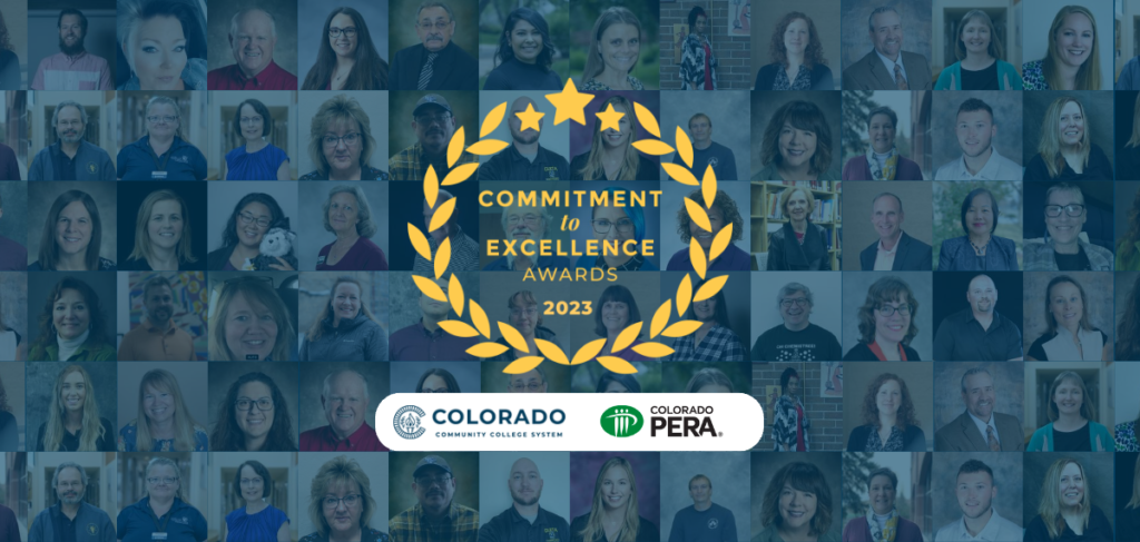 Graphic withe background of employee headshots with text that reads, "Commitment to Excellence Awards 2023"