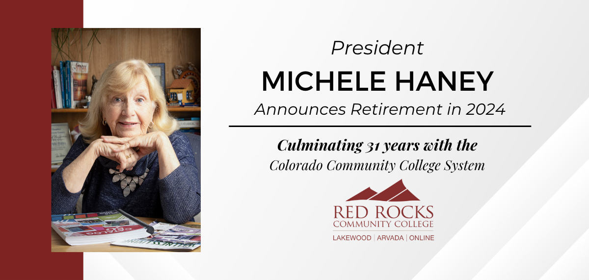 Graphic of Michele Haney Announcing retirement from Red Rocks Commiunity College
