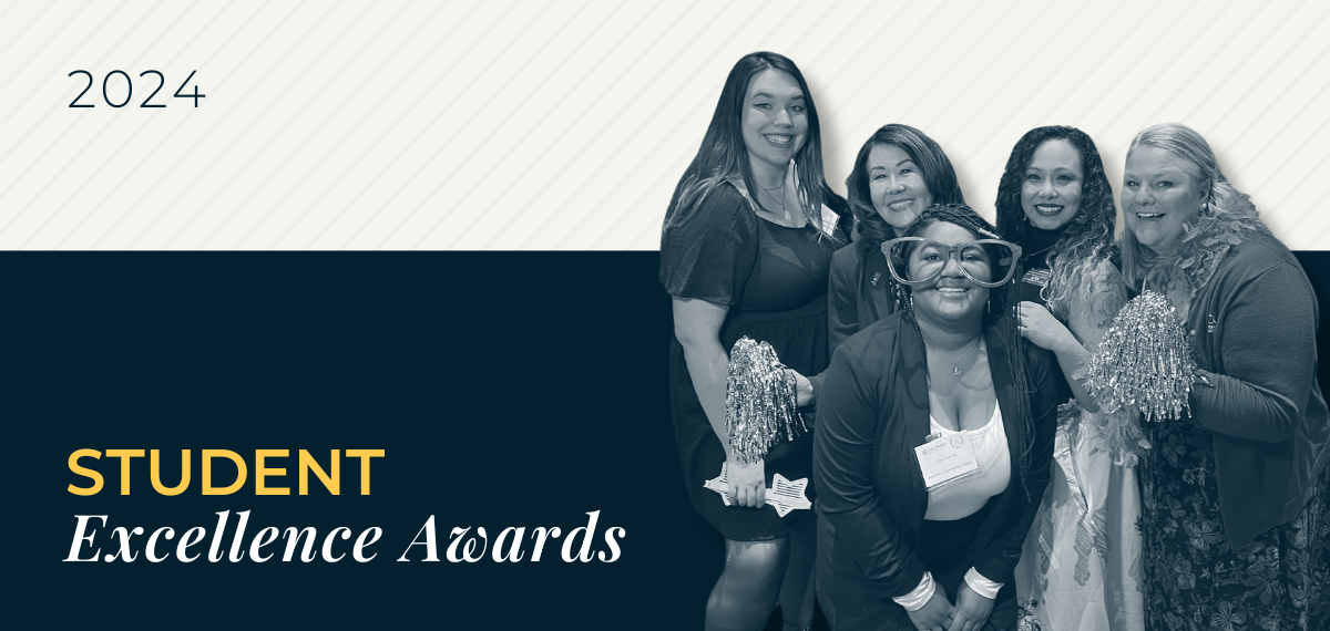 Graphic with text, "2024 Student Excellence Awards", featuring image of five people from the Colorado Community College Systems' colleges.