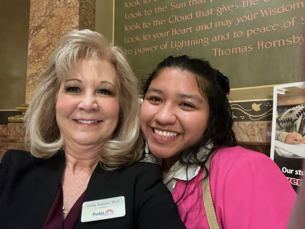 Sunshine Hyang with Patti Erjavec smiling in the Colorado state capitol